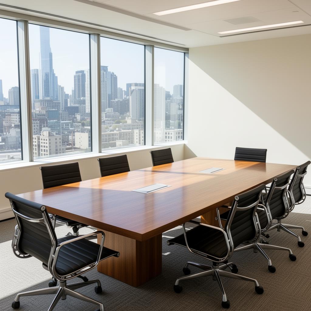 Bright modern boardroom with city view